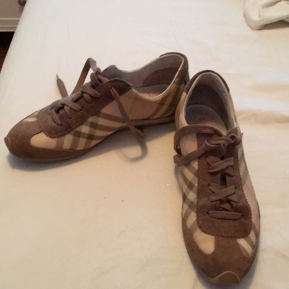 Burberry Sneakers, pink check and brown suede